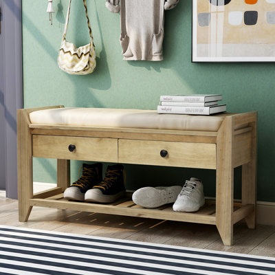 Range-chaussures avec siège rembourré et tiroirs, banc de rangement polyvalent pour hall d'entrée
