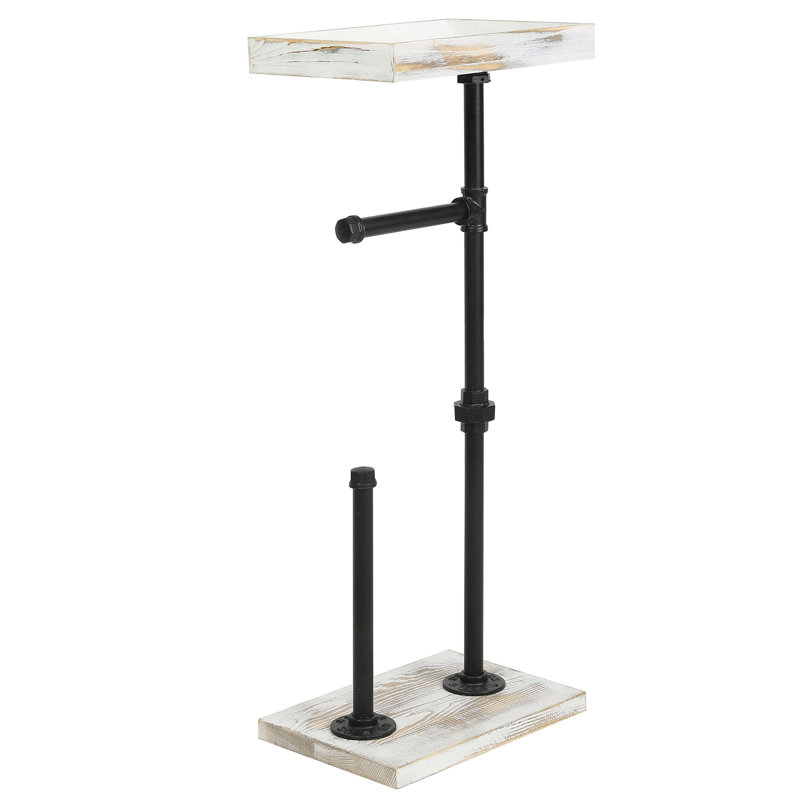 Free Standing Toilet Roll Holder with Tray, White Wash