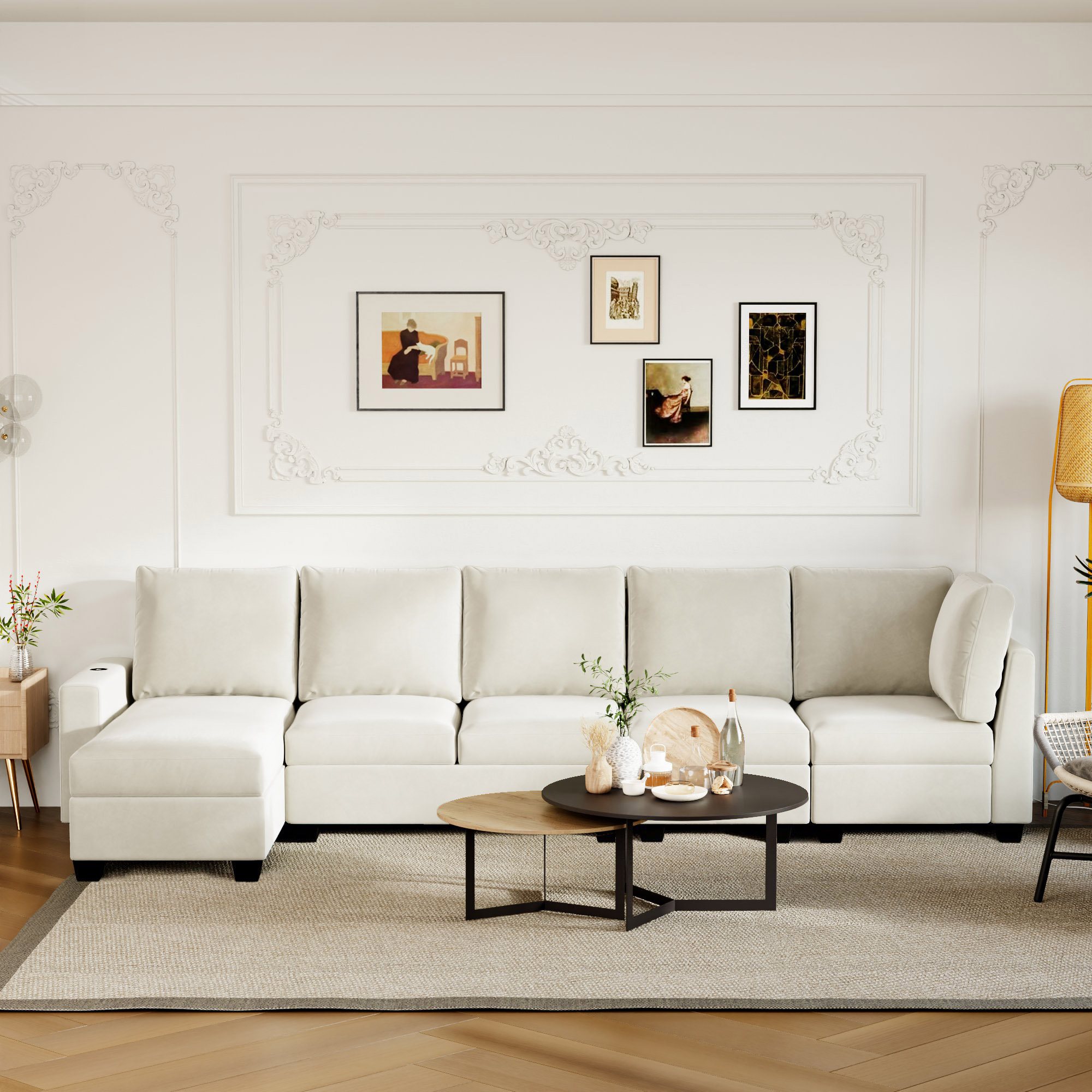Latitude Run® Modern L Shape Sectional Sofa, 6-Seat Velvet Fabric Couch ...