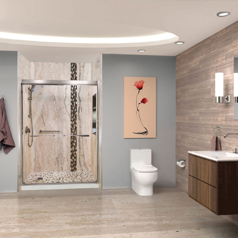 Savanna Creme Glossy Composite Shower Wall Kit, 96" x 60"