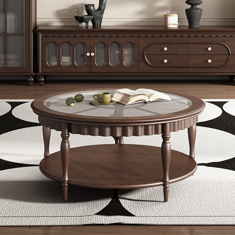 Glass-top coffee table, 19.69" H x 43.3" L x 43.3" W