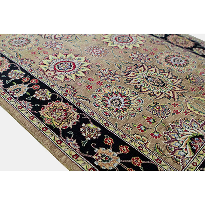 Tapis noir et chameau noué à la main de haute qualité
