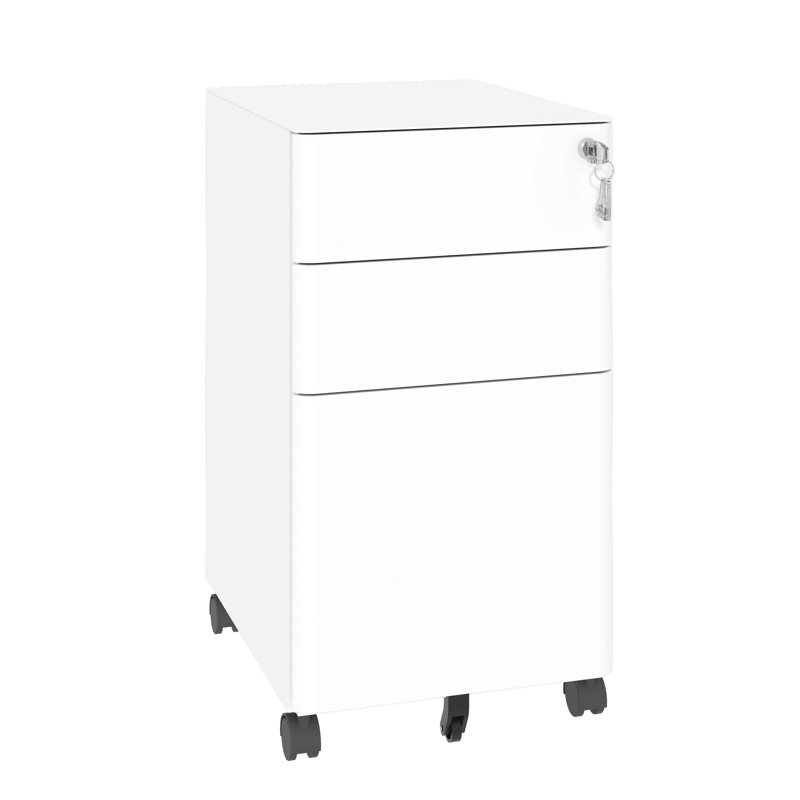 3-Drawer Mobile File Cabinet with Lock, All-Steel Rolling Storage Cart with Anti-Tip Design, Fully Assembled Office/Home Cabinet in White
