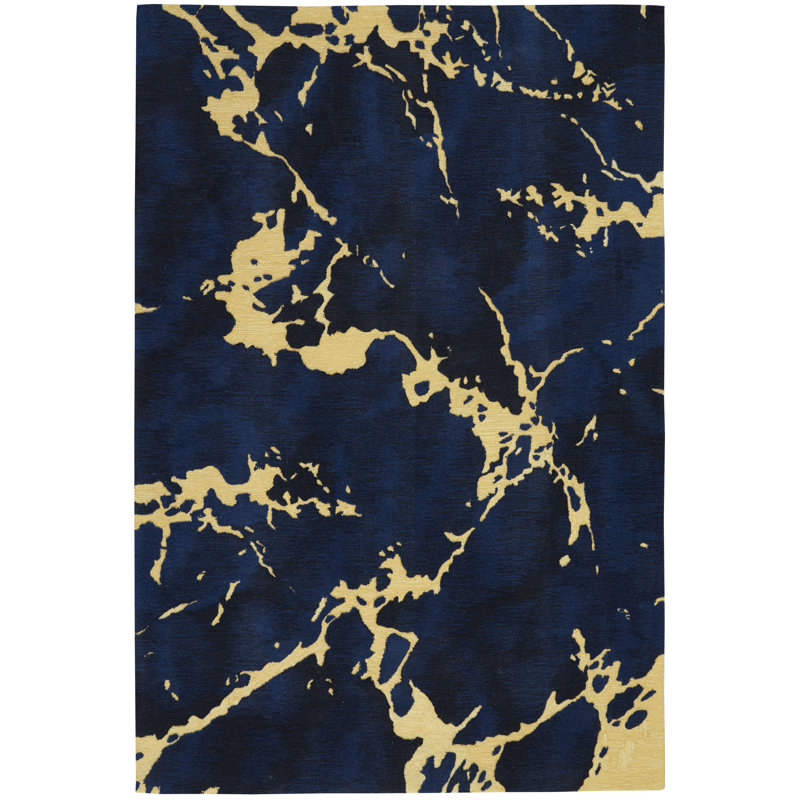 Tapis bleu moderne fait à la main Tegan, Rectangle 5 pi 3 po x 7 pi 9 po