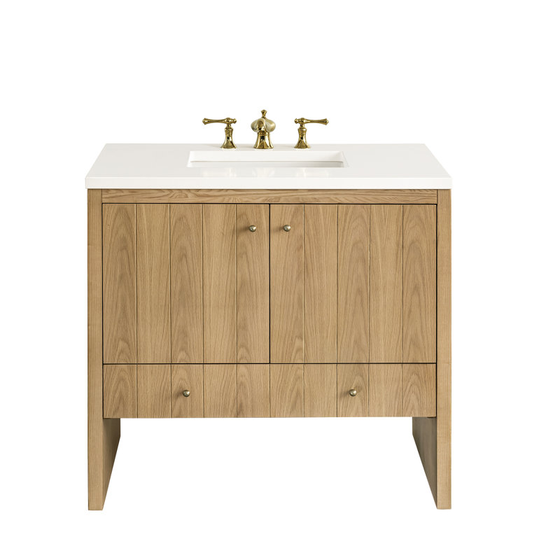 Hudson 36'' W Single Vanity, White Zeus, 8" Widespread, Light Natural Oak