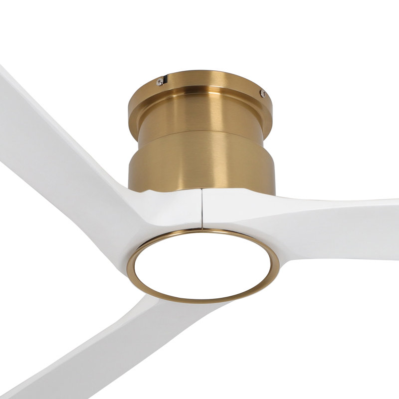 52 Inch Flush Mount Dc Ceiling Fan With Lights And Remote, Whith 3 Reversible Blades,ultra Quiet 6-speed Dc Motor, Hugger Low Profile Indoor Ceiling Fan, Brass
