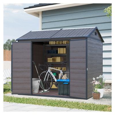 Remise de rangement extérieure en résine 8 pi x 6 pi avec design imperméable et finition brune