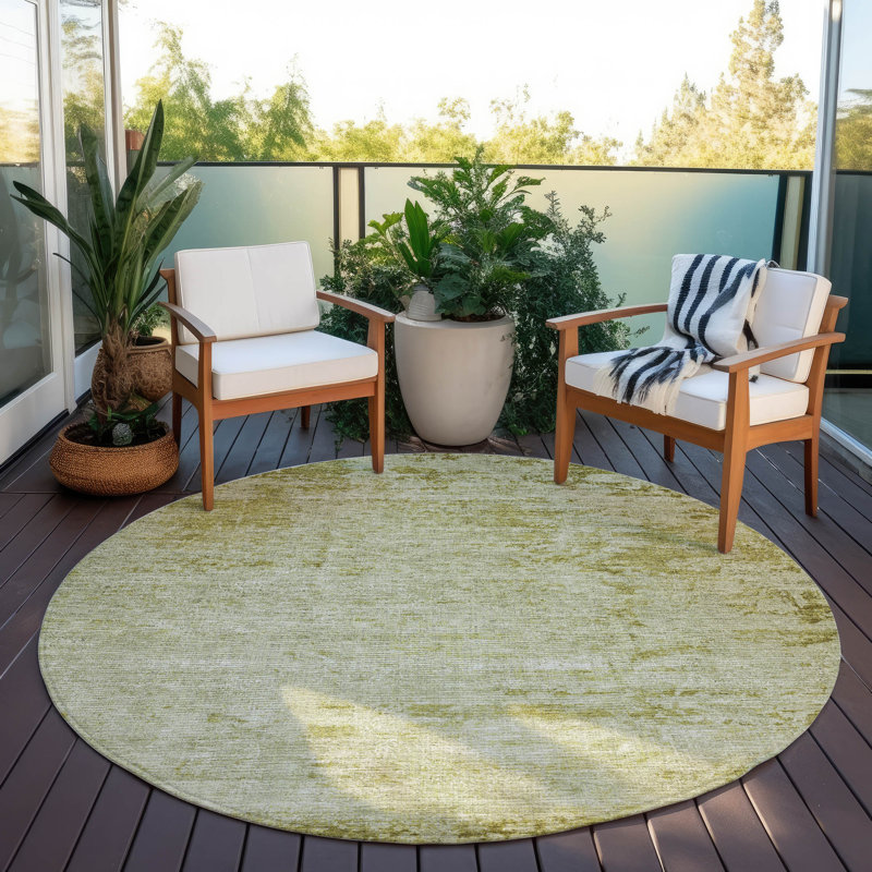 Machine Washable Indoor/Outdoor Xhevrie Aloe Rug, Round 8'