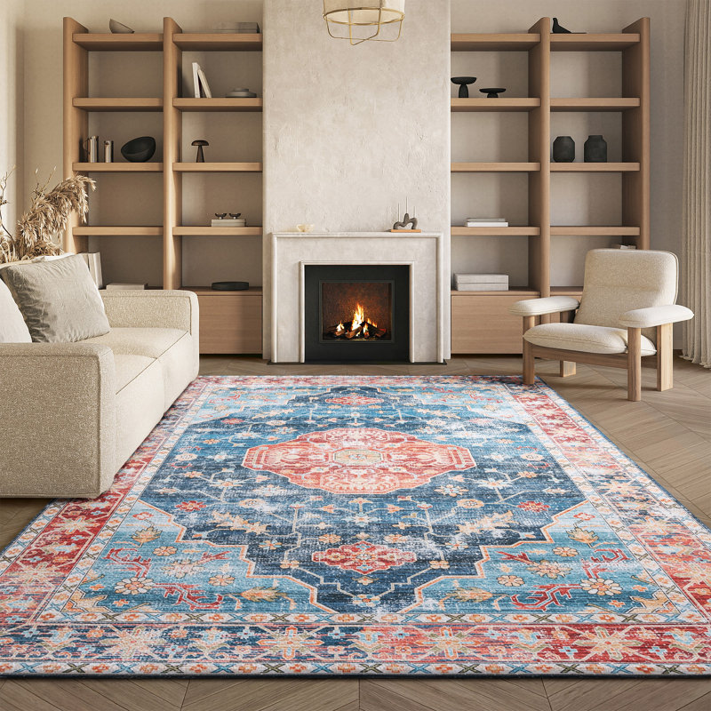 Tapis rouille / bleu Danna Performance, Rectangle 8 pi x 10 pi