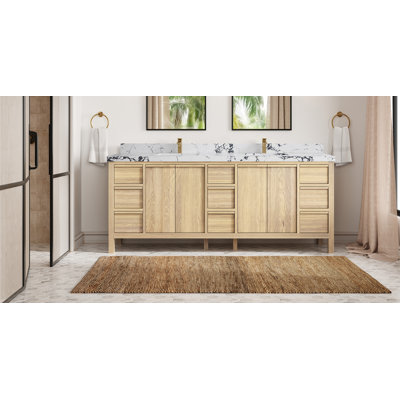 Elizabeth White Oak 84 In. W X 22 In. D Double Sink Bathroom Vanity With 2 In. Quartz