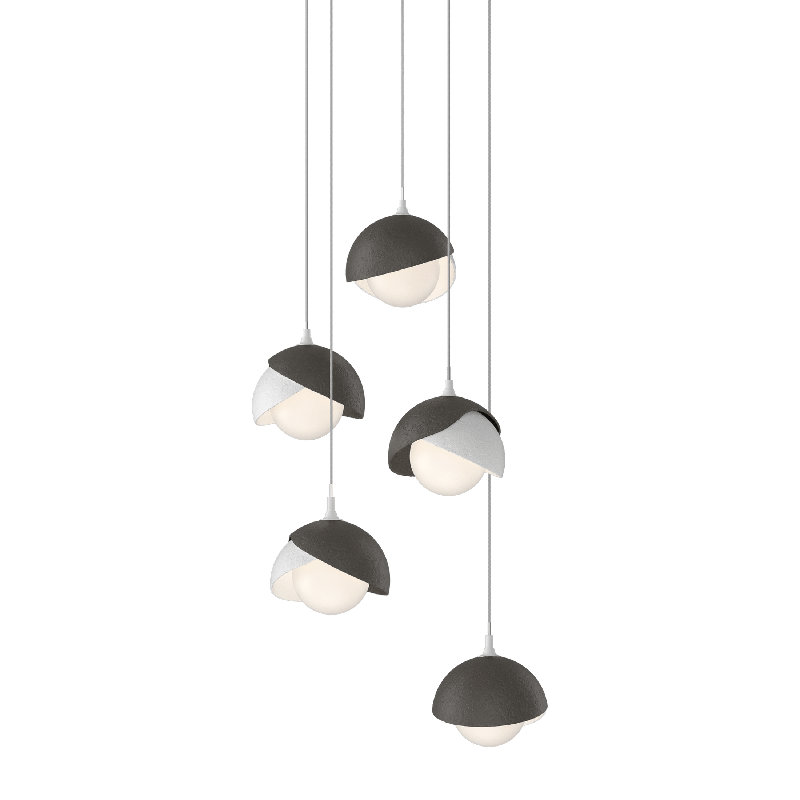 Brooklyn 5 - Light Cluster Geometric Pendant, Modern Brass, Long: 15" to 130", Vintage Platinum
