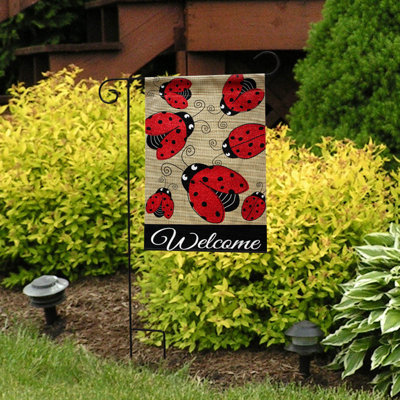 Ladybug Gathering Burlap Garden Flag