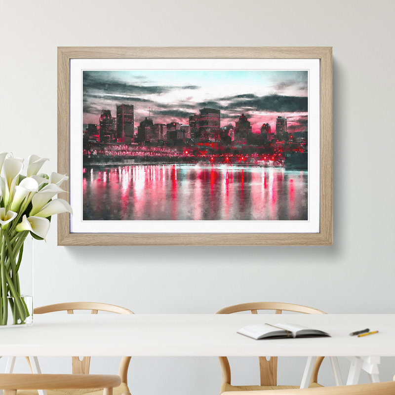 The Montreal Canada Skyline - Picture Frame Painting Print, 24cm H x 33cm W x 2cm D, Oak Framed