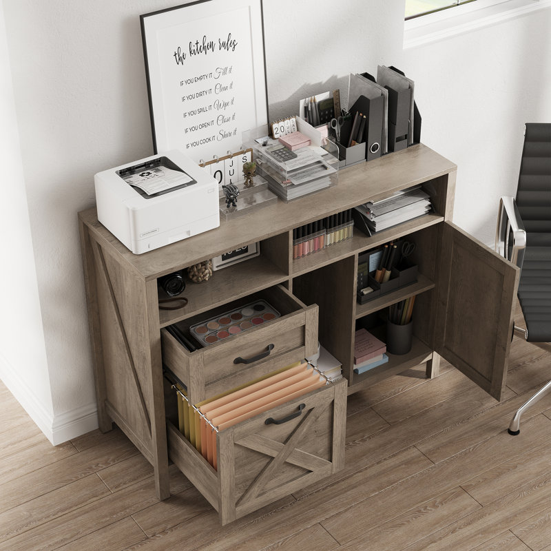 Lateral File Cabinet, Farmhouse 2 Drawer, Gray