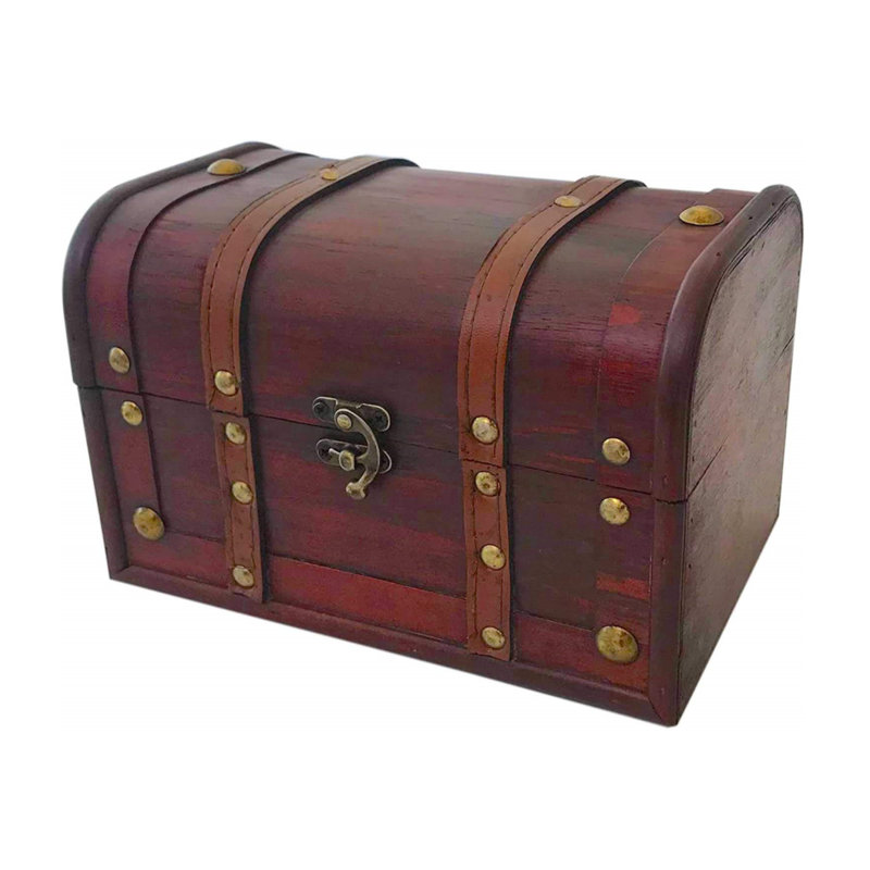 Wood and Leather Treasure Decorative Box with Lock And Lids