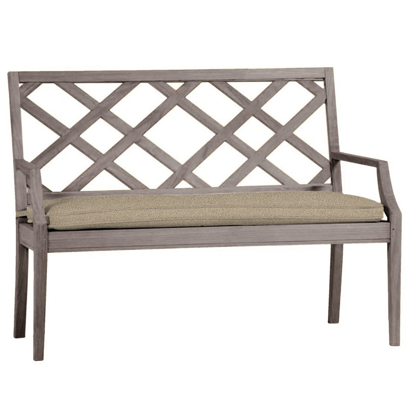 Haley Teak Garden Bench, Oyster Teak, Dove Sunbrella® Linen, Welt
