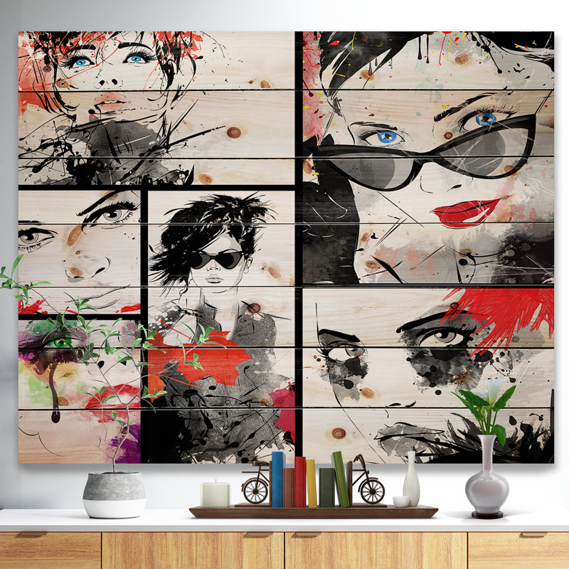 «Beautiful Face Collage», peinture, H 15 po x l 20 po x P 1 po, Bois