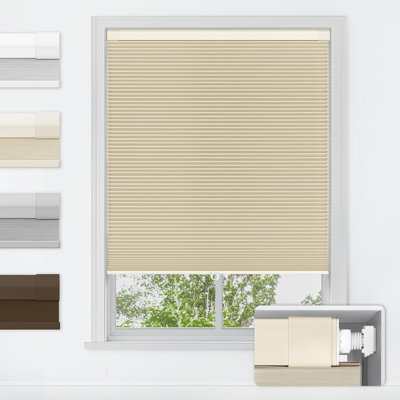  No Tools No Drill Cordless Cellular Shades, Blackout Light Blocking Honeycomb Shades for Home, Thermal Insulation Blinds for Windows, 36" W x 64" H, Beige