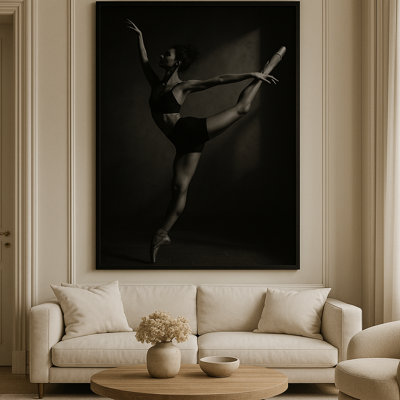 Ballet Noir Framed Canvas Wall Art by Kasian Art Studio - White Frame