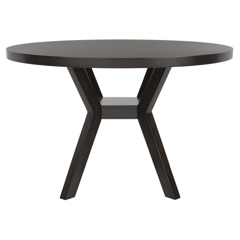 Round Solid Wood Base Dining Table, Dark Brown