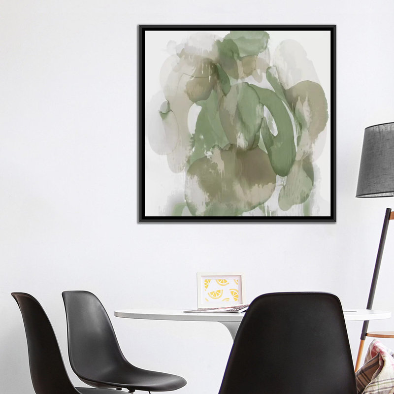 «Flow I», reproduction d'impression sur toile en vert, H 26 po x l 26 po x P 1,5 po, Toile avec cadre noir, Pas de tapis