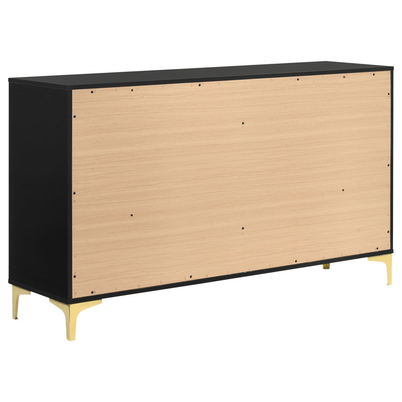 Ensemble de chambre avec grand lit 4 pièces Paulk - noir, Noir, 4 Pcs: Dresser; Mirror; Bed; Nightstand, Queen