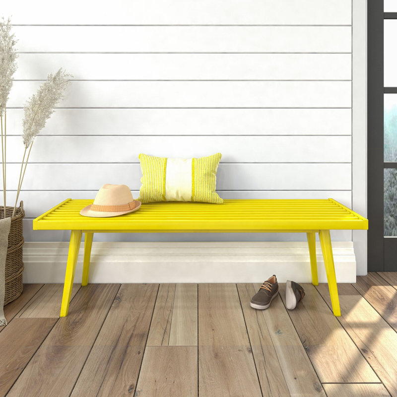 Levitus Wood Bench, Yellow, 17.5" H x 56.25" W x 16.5" D