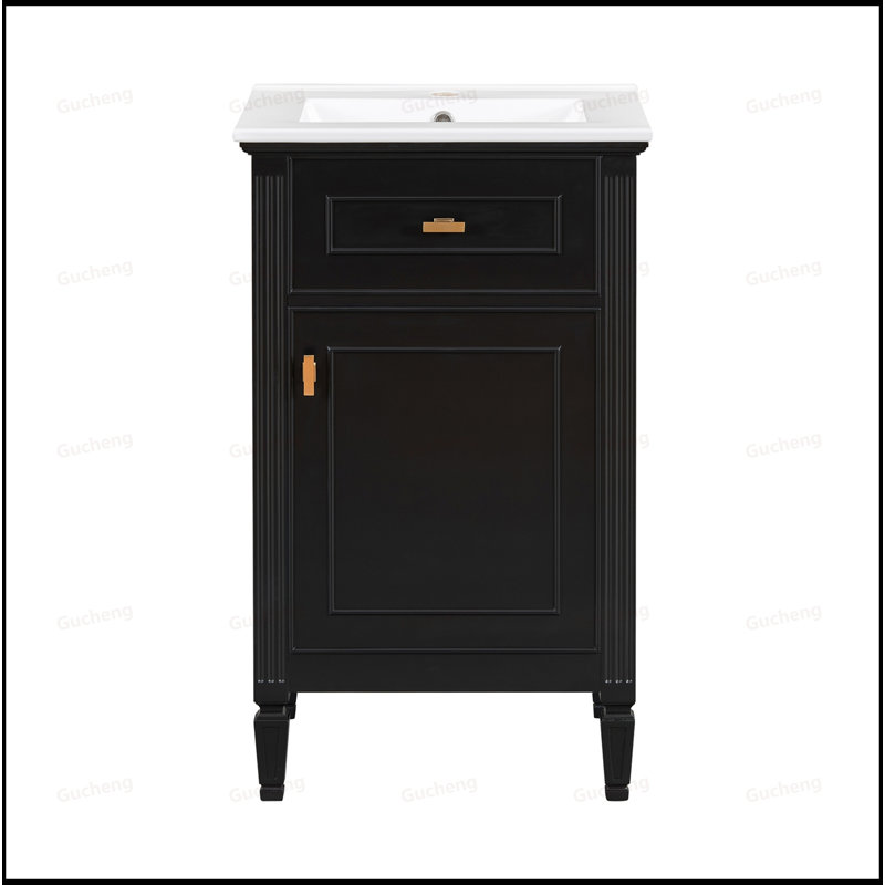 Petit meuble-lavabo à tablette ajustable 20 "avec lavabo, Black