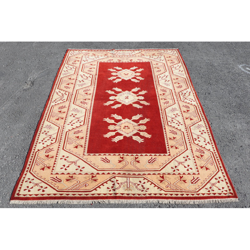 Tapis rouge fait à la main de style turc pour le décor de salon avec une influence bohémienne, idéal comme grand tapis
