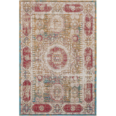 Moutarde/bleu vif tissé à la main Aoi Tapis décoratif