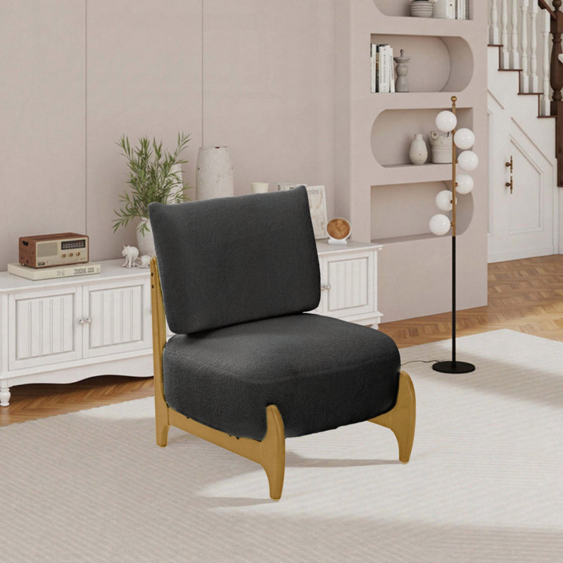Chaise de loisir Teddy, structure en bois d'hévéa massif et coussin moelleux, Noir, Naturel