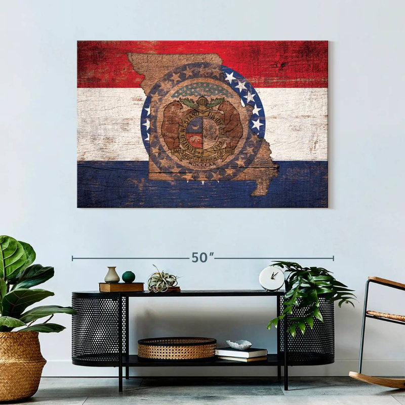 Borges State Map Over Missouri Flag, 32" H x 48" W