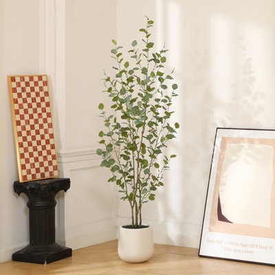 Adalia Artificial Eucalyptus Tree in White Planter