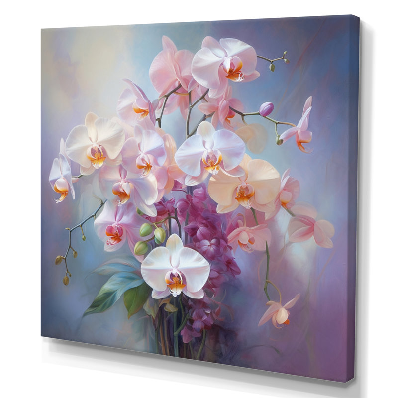 Impression romantique «Peach Orchids» - Impression, H 36 po x l 36 po x P 1,5 po, Toile tendue