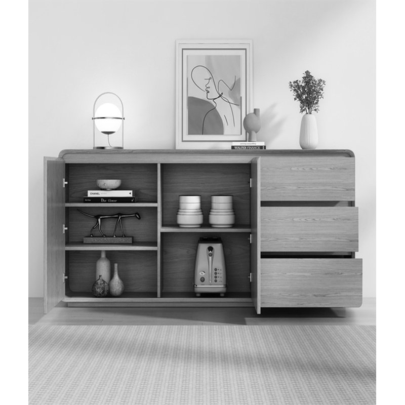Modern Simple Solid Wood Sideboard, Black/White, 31.49" H x 47.24" W x 15.75" D