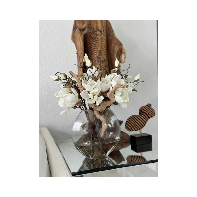 10" Moon Vase With White Magnolias	, White