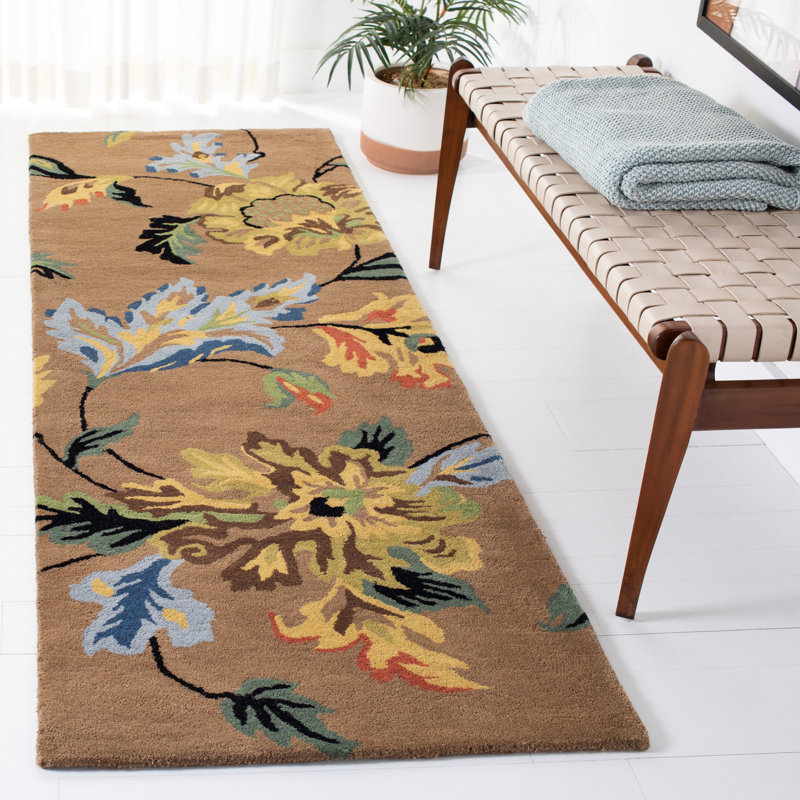 Tapis floral en laine et viscose touffeté à la main Soho, Tapis de couloir 2 pi 6 po x 12 pi