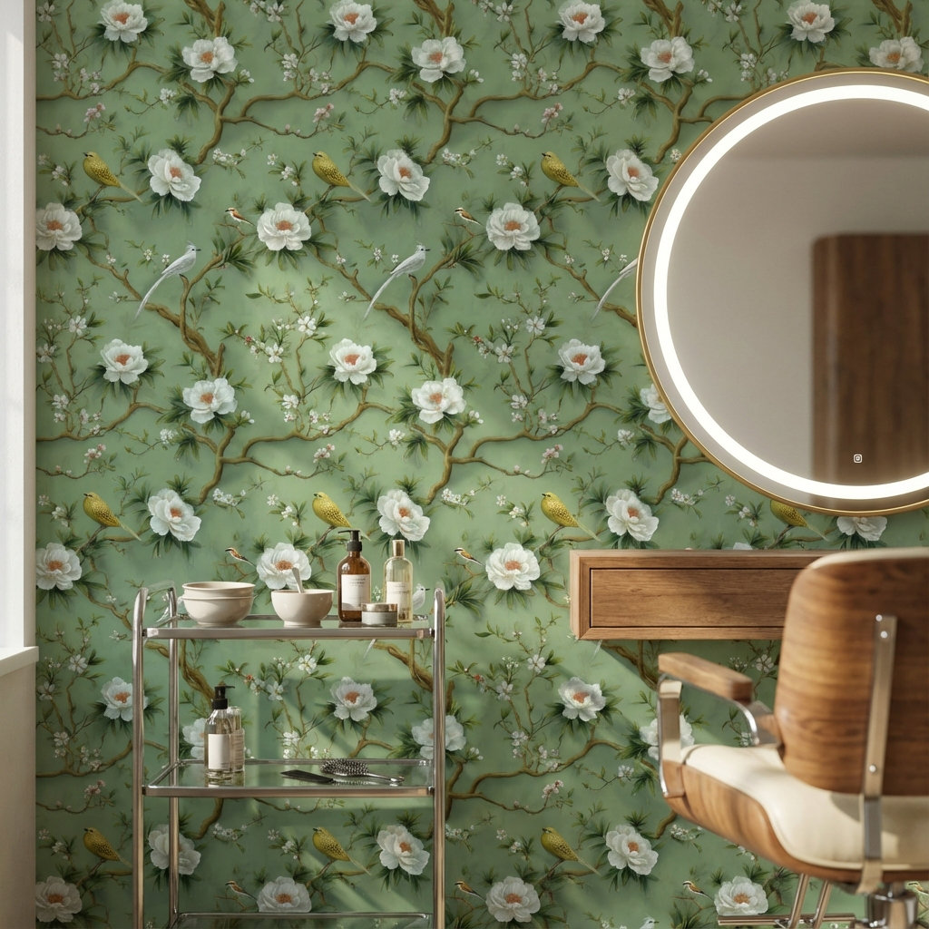 Lark Manor Floral Wallpaper Birds Removable Green Wall Mural - Wayfair ...