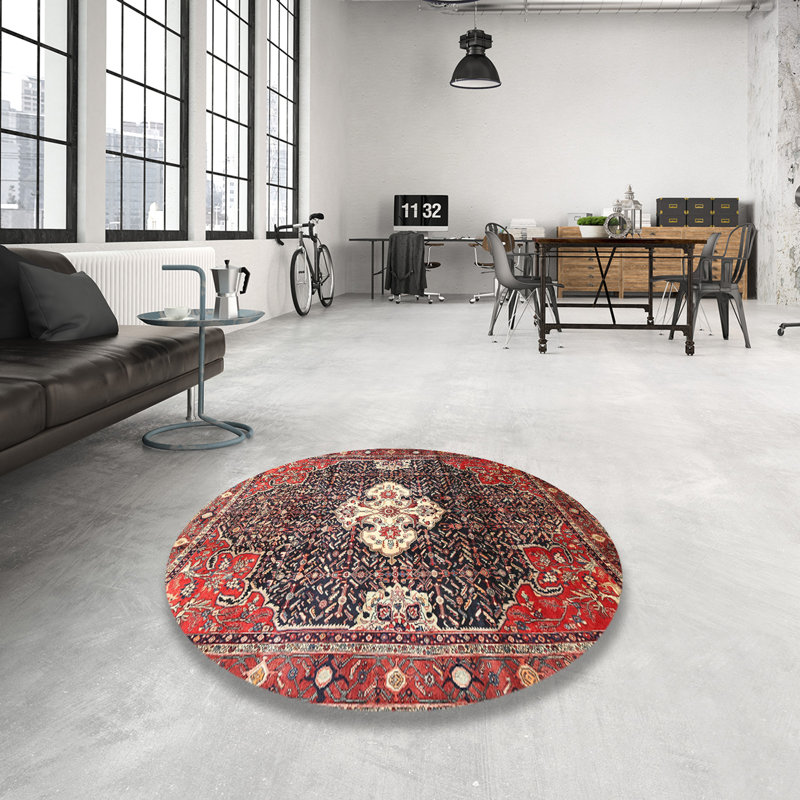 Tapis rouge/brun/beige traditionnel Sprinkel, Rond 4 pi