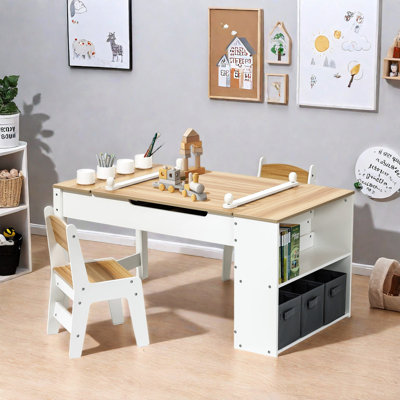Activity Children Table with Storage Bookcase and 2 Chairs Set