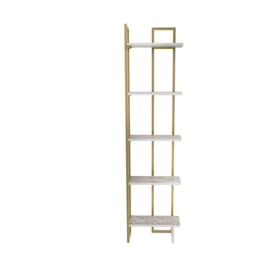 Modern Glam Bookshelf, White & Gold, 17.8 x 8.5 x 70.9 inches | 100% Melamine Coated Particle Board & Metal Frame | 55 lbs Shelf Capacity | Stylish Storage Solution for Home or Office, Elegant Design
