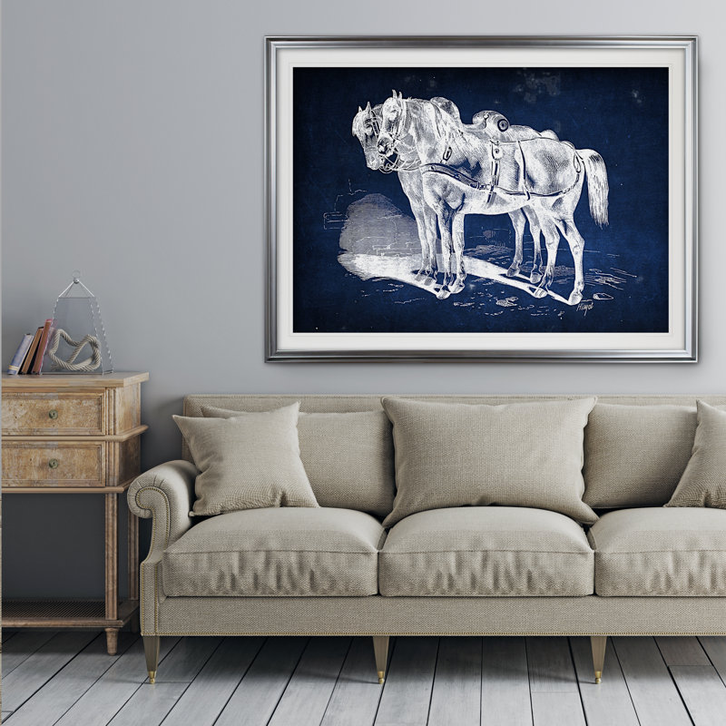 « équin assiette iii », impression, Cadre argenté, H 31 po x l 43 po x P 1,5 po, Blanc mat