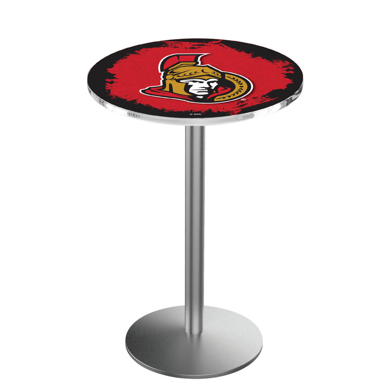 NHL Round Metal Base Dining Table, Stainless Steel, Ottawa Senators
