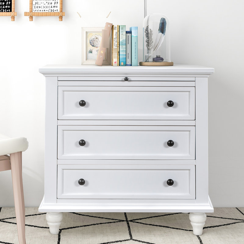 Meuble de rangement blanc à 3 compartiments - Fonctionnel au quotidien. Table d'appoint Ustyle en bois massif avec plateau coulissant.