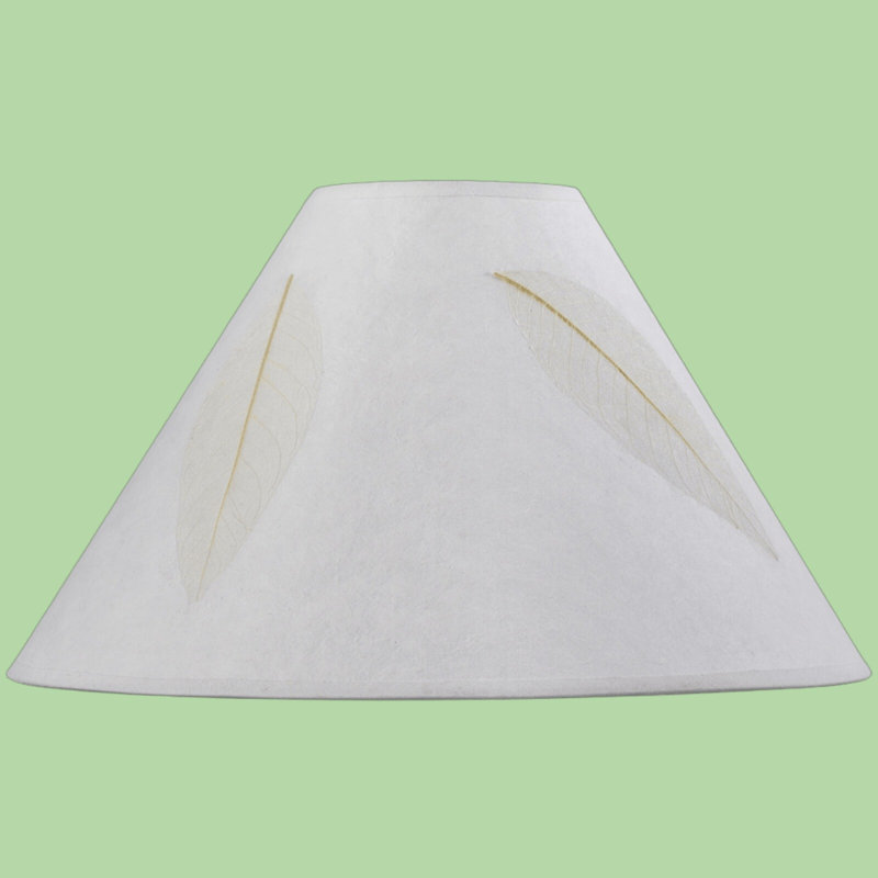 Hardback Round Paper Shade With Leaf Design Beige Rice Paper 10.5" H
