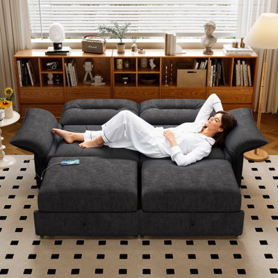 Canapé-lit coulissant de 85 po avec ports de chargement USB, canapé-lit rembourré pour salon et appartement, gris