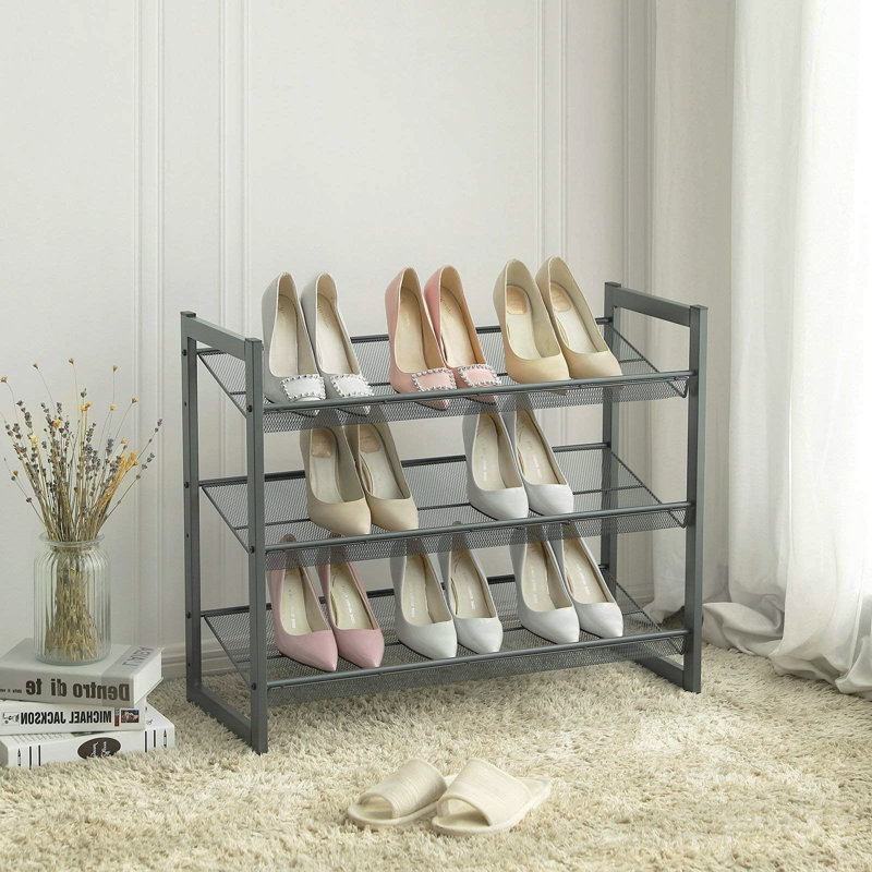 9 Pair Stackable Shoe Rack, Dark grey