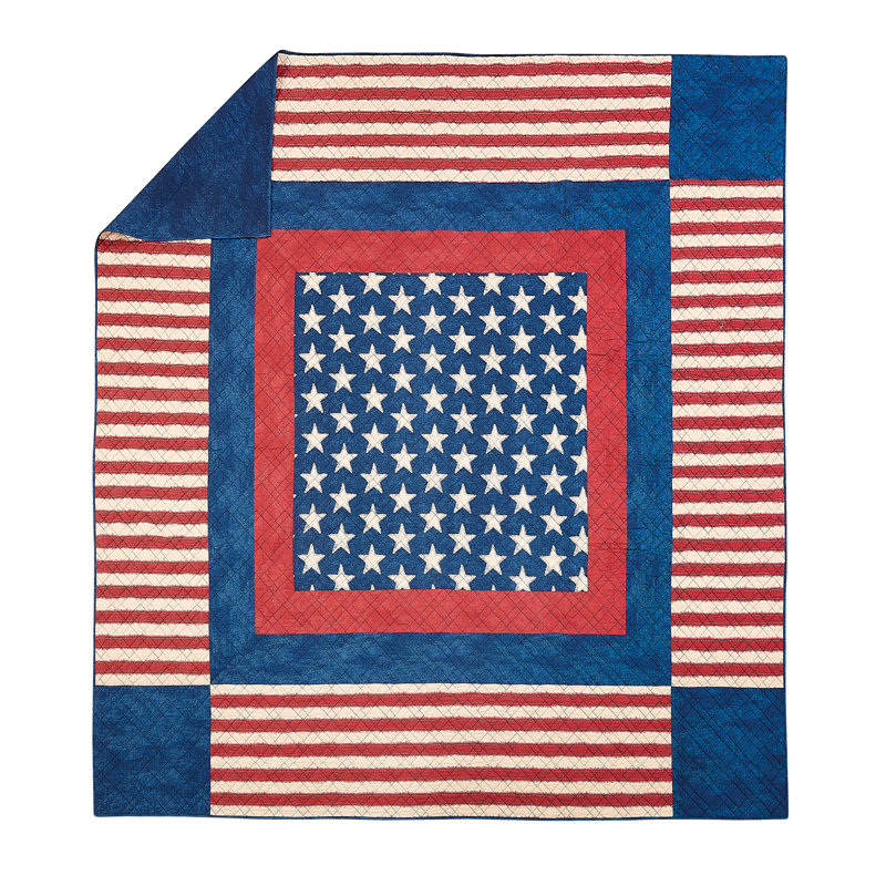 Americana Patchwork Blue and Red Cotton Full Quilt Set