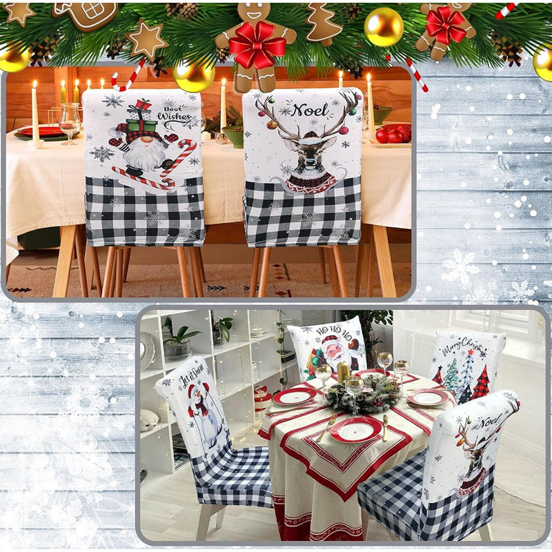 Housses de chaise de salle à manger de Noël - Style classique de Noël - extensible, amovible, lavable, décorative
