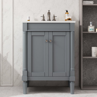 Meuble-lavabo moderne 24 po avec lavabo en céramique et grande armoire de rangement à 2 portes